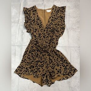 Lovers + Friends Tan and Black Animal print romper